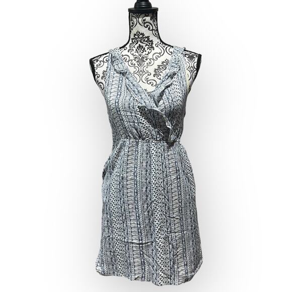 Annabella Ruffle Front Surplice Neck Crochet Back Sundress blue and cream sz S - Picture 1 of 15
